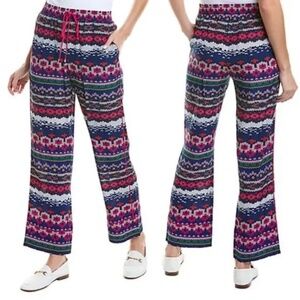 Trina Turk 100% Silk Fair Isle Print Wide Leg Walker Pant Woman NWT